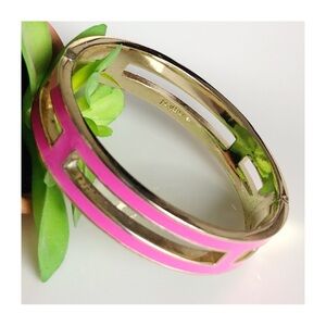 J.CREW Barbiecore Pink and Gold Tone Enamel Cut Out Bangle Bracelet